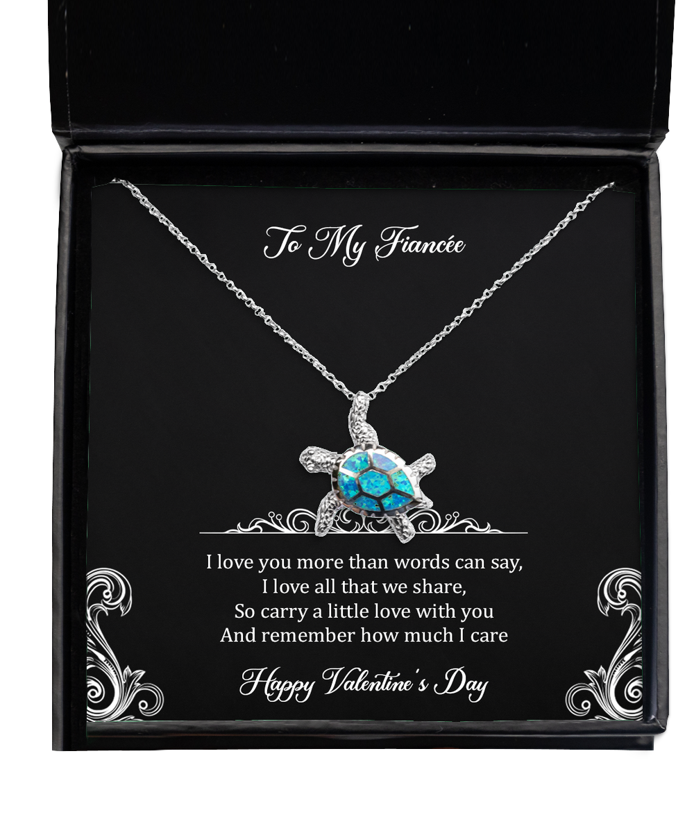 To My Fiancée, Remember How Much I Care, Opal Turtle Necklace For Women, Valentines Day Gifts From Fiancé