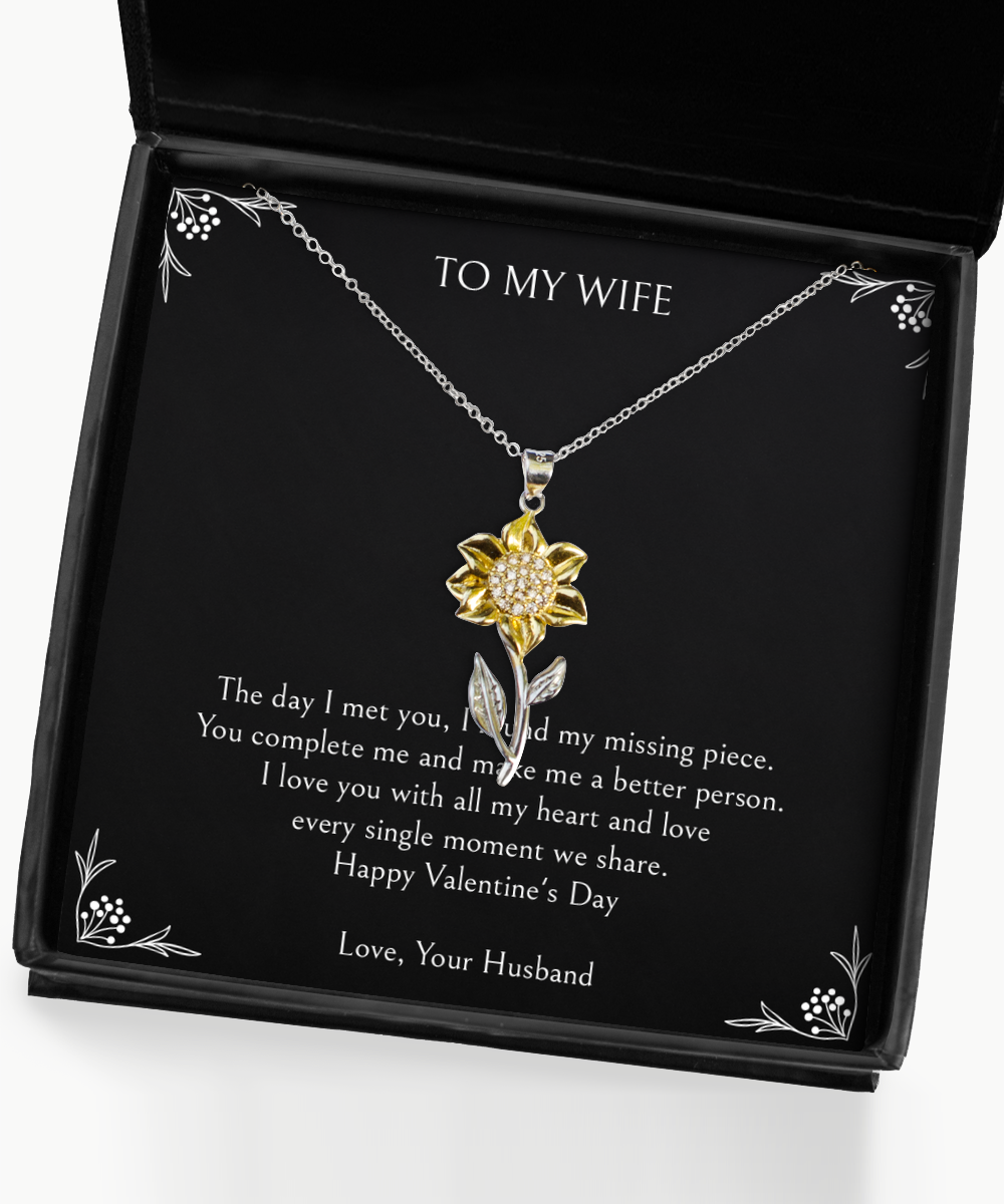 To My Wife, The Day I Met You, Sunflower Pendant Necklace For Women, Valentines Day Gifts From Husband