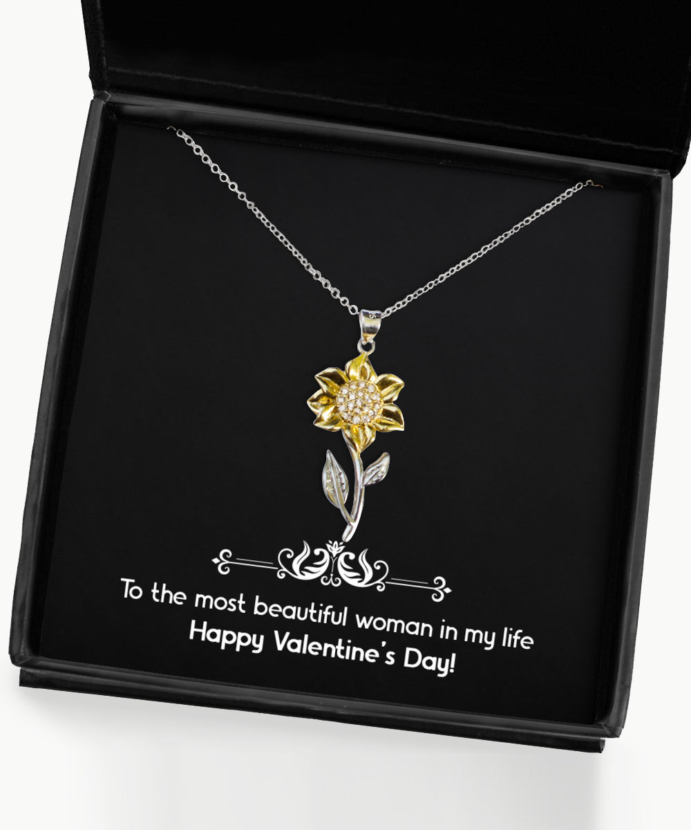 To My Wife, Most Beautiful Woman In My Life, Sunflower Pendant Necklace For Women, Valentines Day Gifts From Husband