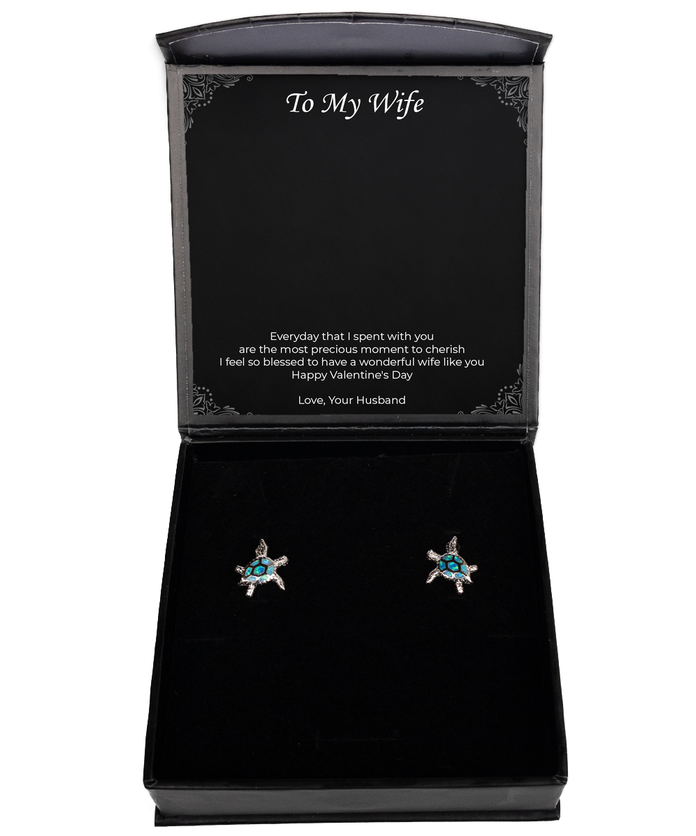 To My Wife, I Feel So Bleesed, Opal Turtle Earrings For Women, Valentines Day Gifts From Husband