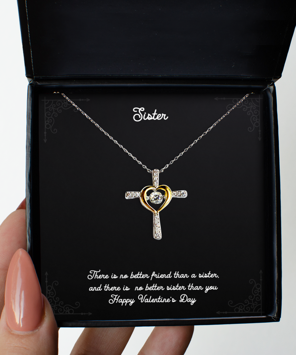 To My Sister Gifts, Better Sister, Cross Dancing Necklace For Women, Valentines Day Jewelry Gifts From Sister