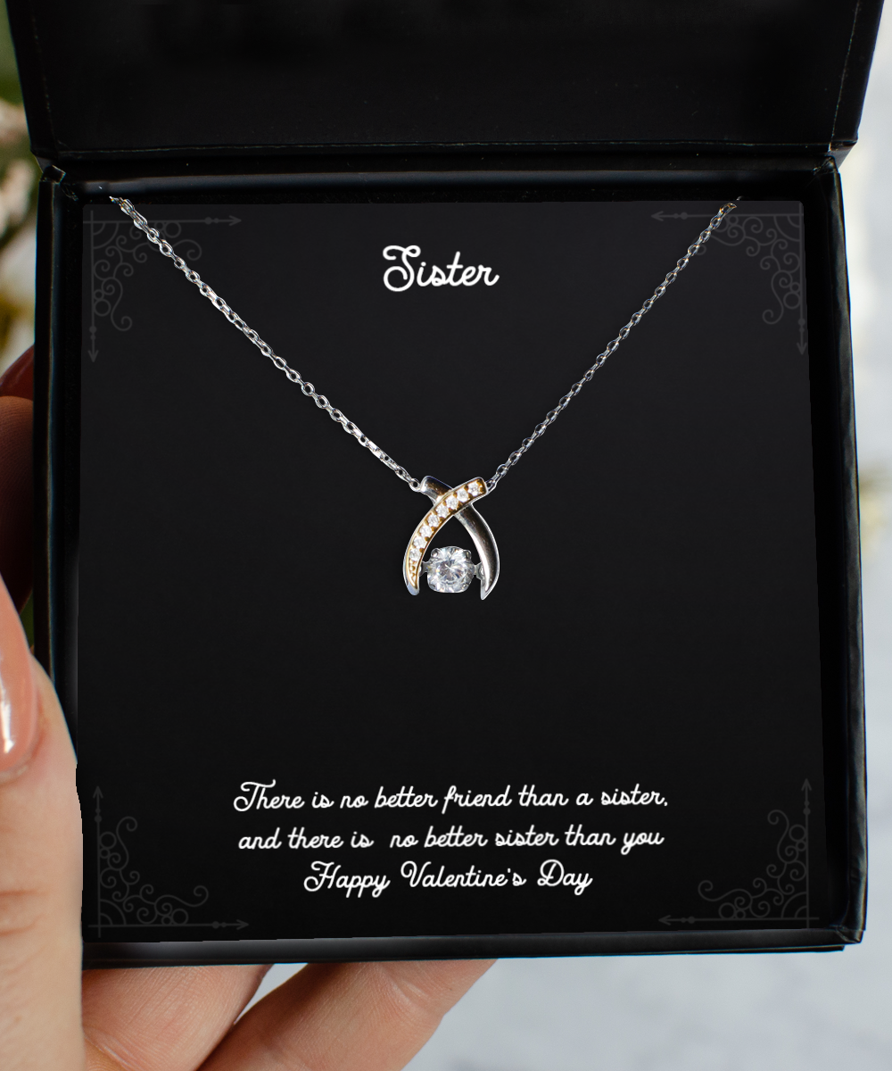 To My Sister Gifts, Better Sister, Wishbone Dancing Necklace For Women, Valentines Day Jewelry Gifts From Sister