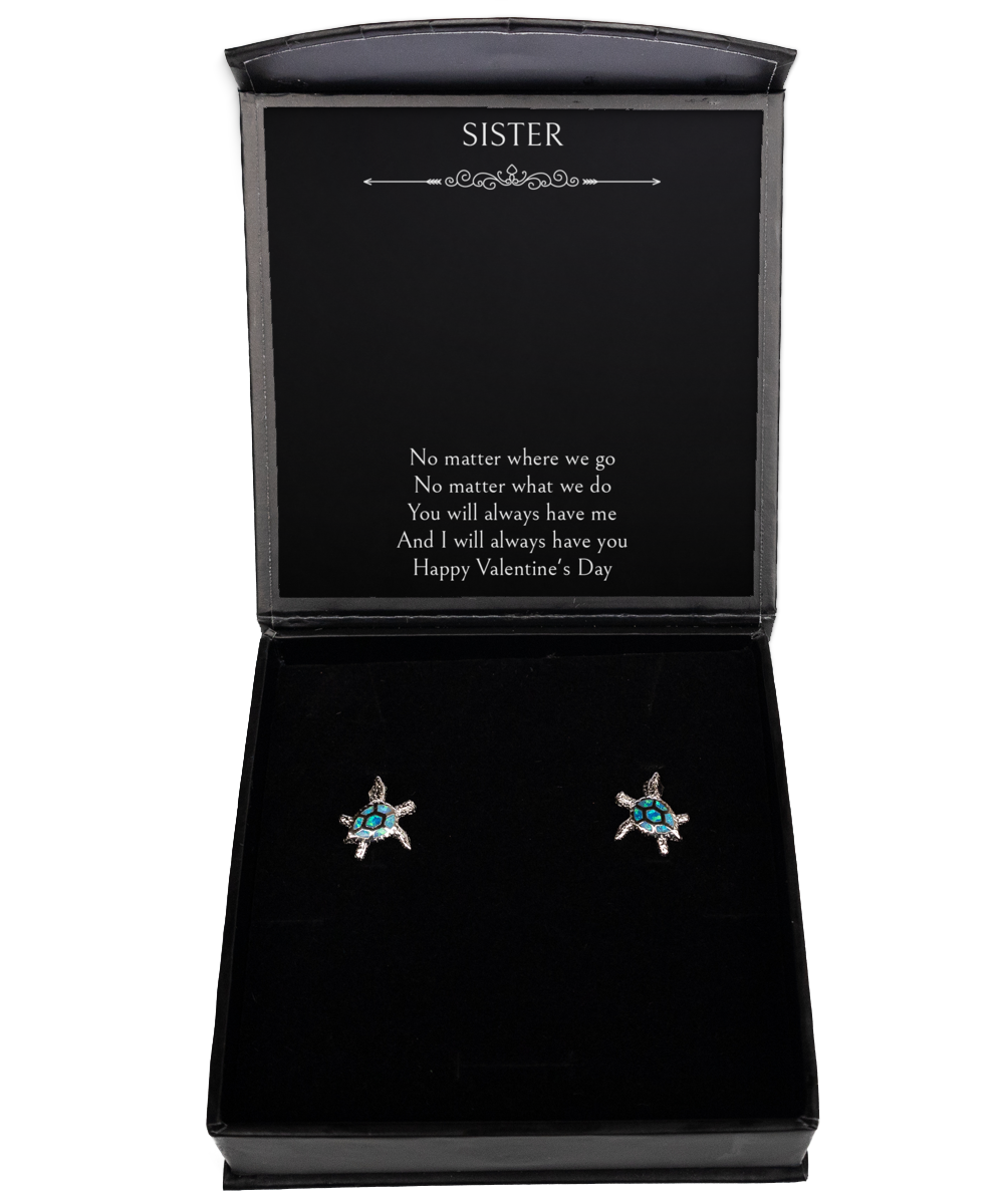 To My Sister Gifts, You Will Always Have Me, Opal Turtle Earrings For Women, Valentines Day Jewelry Gifts From Sister