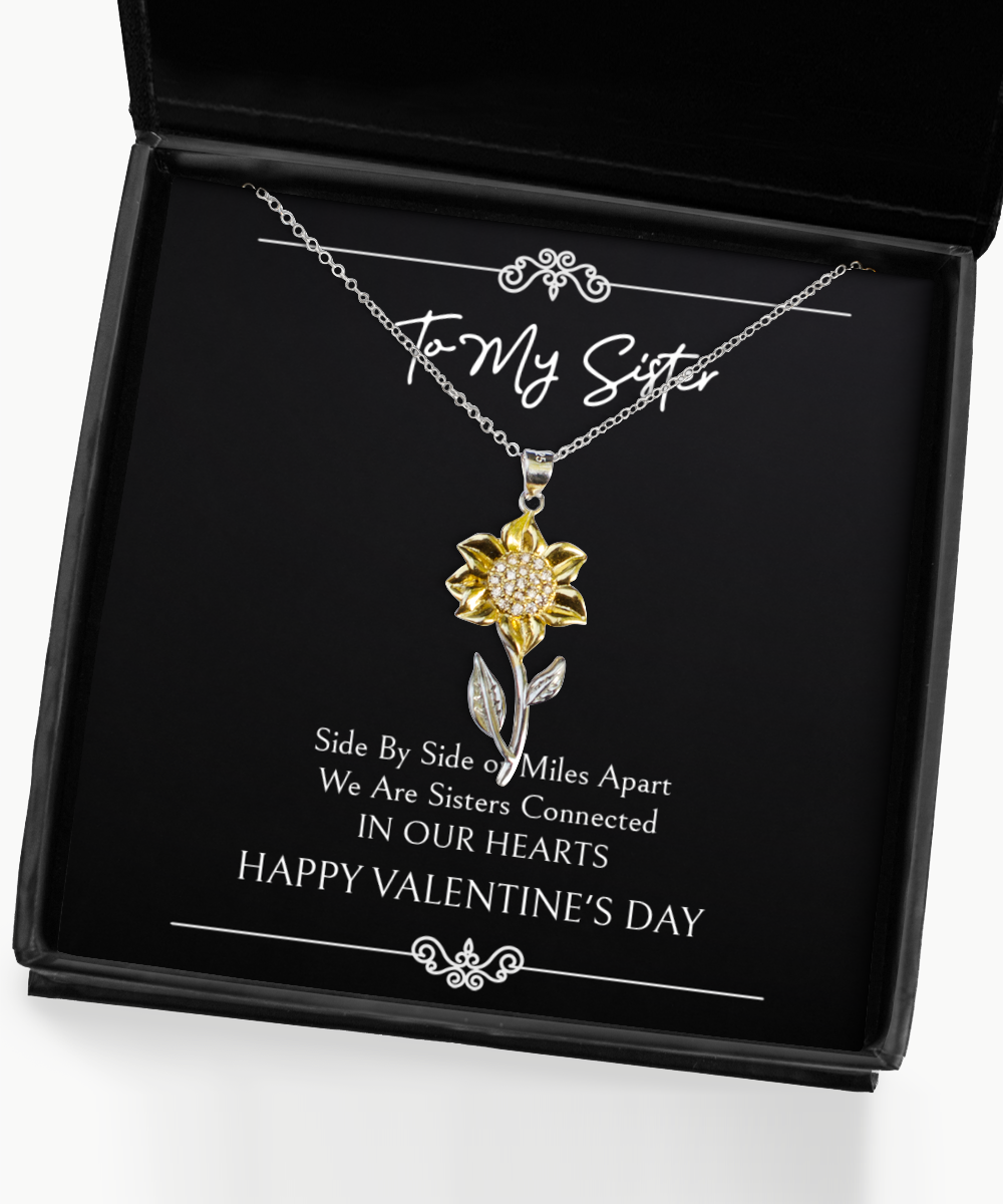 To My Sister Gifts, Side By Side, Sunflower Pendant Necklace For Women, Valentines Day Jewelry Gifts From Sister