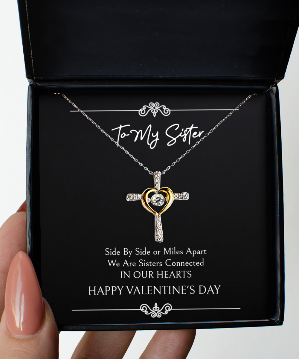 To My Sister Gifts, Side By Side, Cross Dancing Necklace For Women, Valentines Day Jewelry Gifts From Sister
