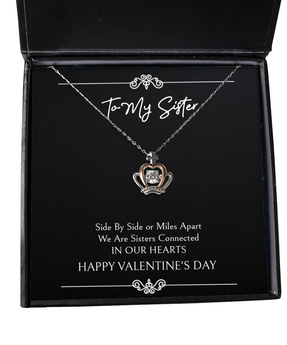 To My Sister Gifts, Side By Side, Crown Pendant Necklace For Women, Valentines Day Jewelry Gifts From Sister