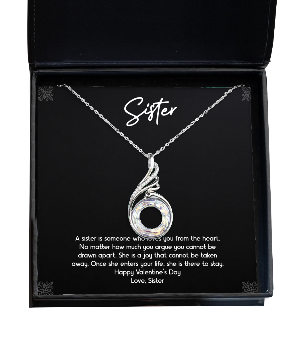 To My Sister Gifts, Loves You From The Heart, Rising Phoenix Necklace For Women, Valentines Day Jewelry Gifts From Sister