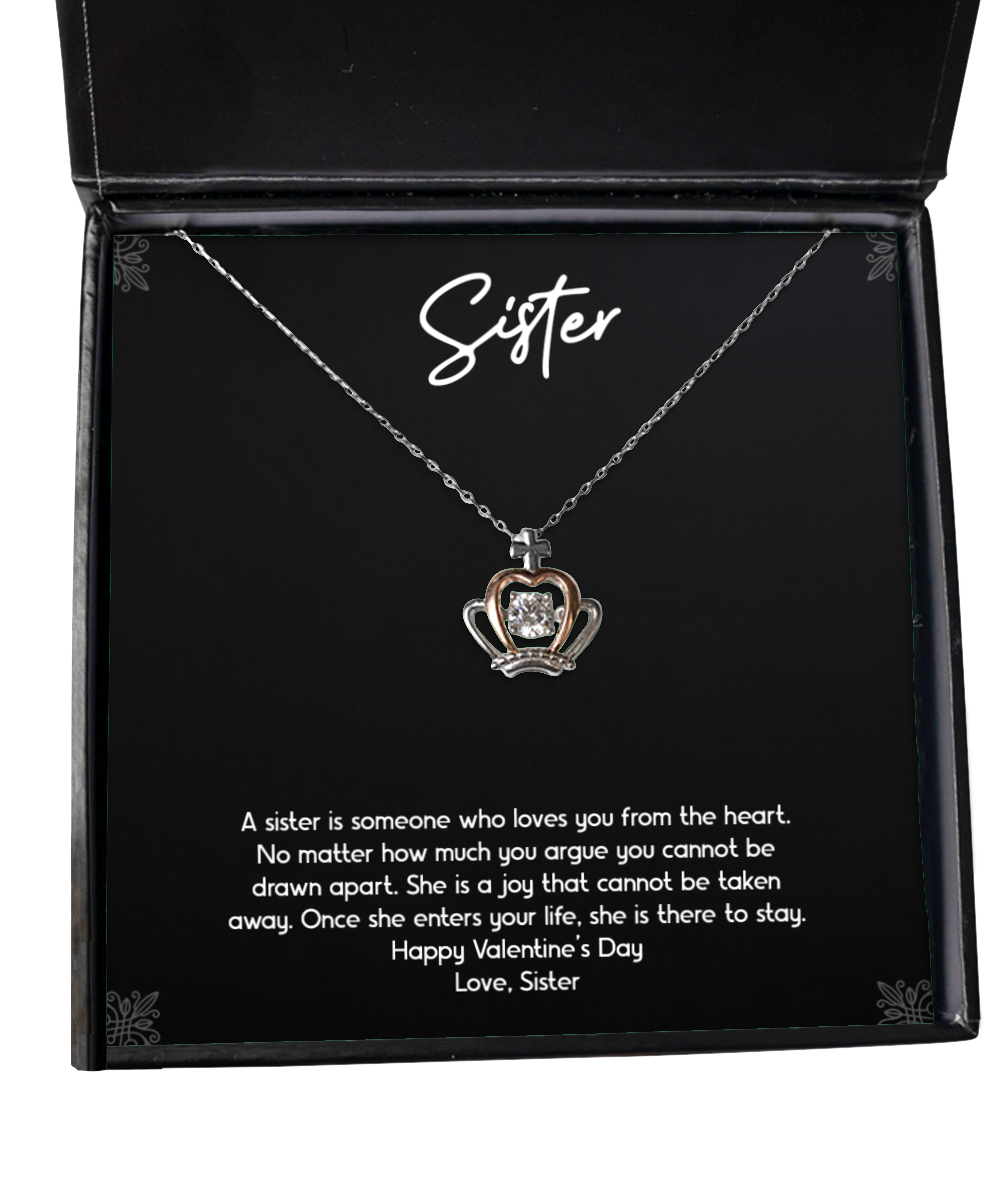 To My Sister Gifts, Loves You From The Heart, Crown Pendant Necklace For Women, Valentines Day Jewelry Gifts From Sister
