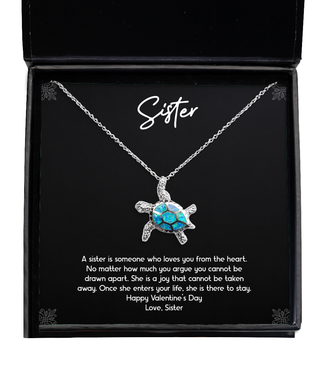 To My Sister Gifts, Loves You From The Heart, Opal Turtle Necklace For Women, Valentines Day Jewelry Gifts From Sister