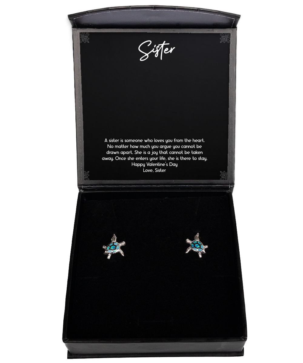 To My Sister Gifts, Loves You From The Heart, Opal Turtle Earrings For Women, Valentines Day Jewelry Gifts From Sister