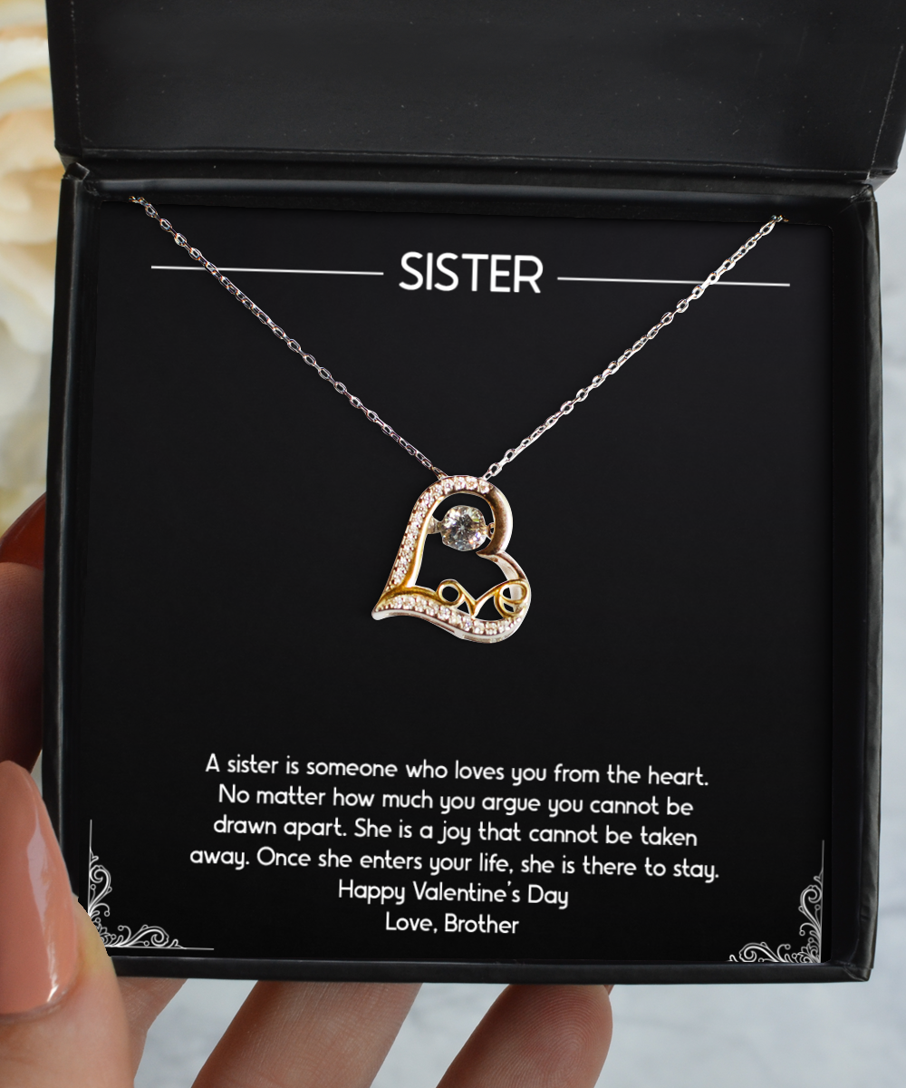 To My Sister Gifts, Loves You From The Heart, Love Dancing Necklace For Women, Valentines Day Jewelry Gifts From Brother
