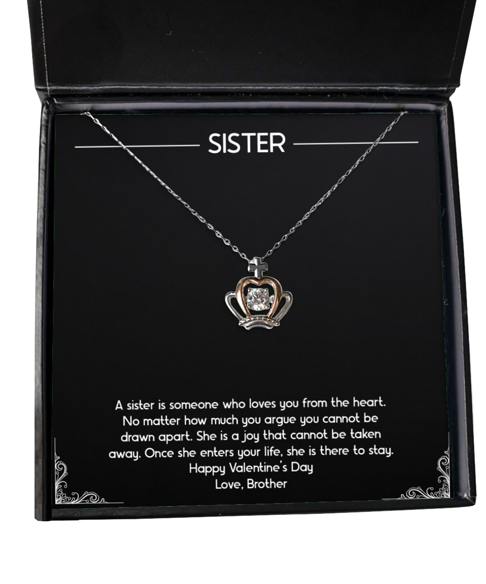 To My Sister Gifts, Loves You From The Heart, Crown Pendant Necklace For Women, Valentines Day Jewelry Gifts From Brother