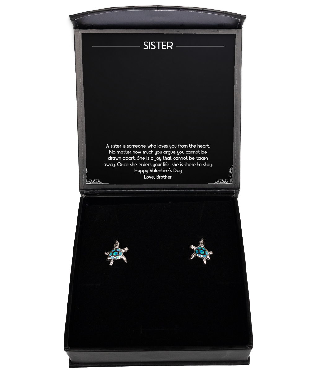 To My Sister Gifts, Loves You From The Heart, Opal Turtle Earrings For Women, Valentines Day Jewelry Gifts From Brother