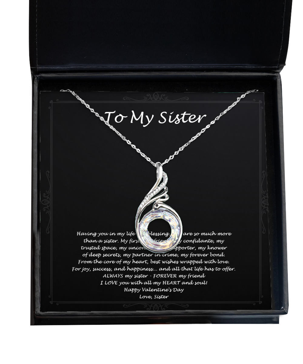To My Sister Gifts, My First Ever Friend, Rising Phoenix Necklace For Women, Valentines Day Jewelry Gifts From Sister