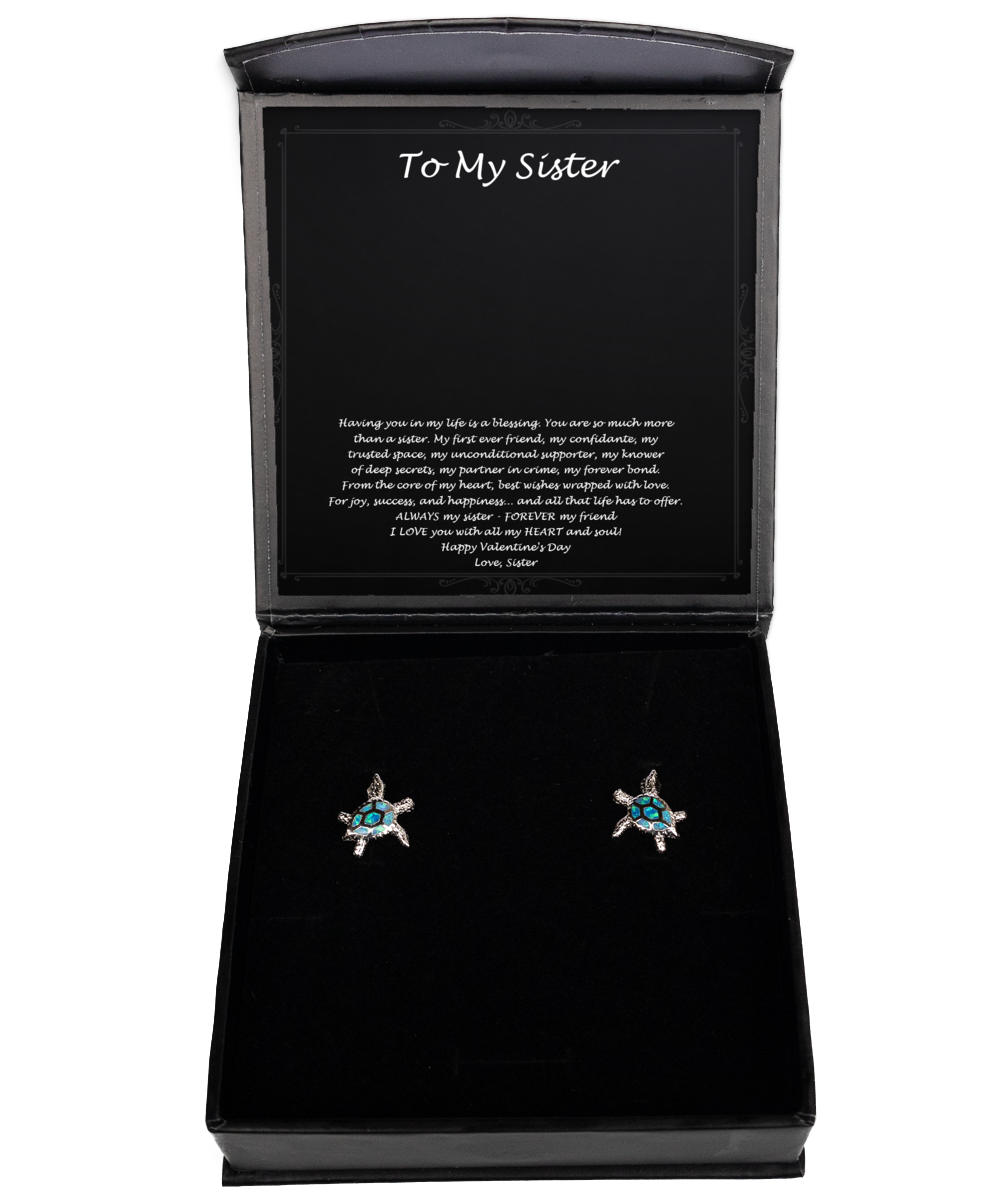 To My Sister Gifts, My First Ever Friend, Opal Turtle Earrings For Women, Valentines Day Jewelry Gifts From Sister