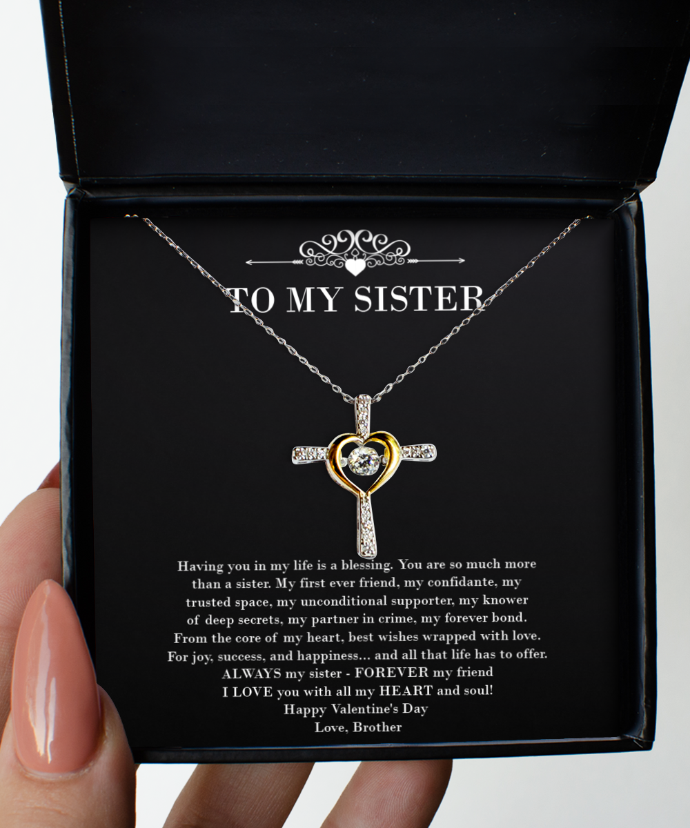 To My Sister Gifts, My First Ever Friend, Cross Dancing Necklace For Women, Valentines Day Jewelry Gifts From Brother