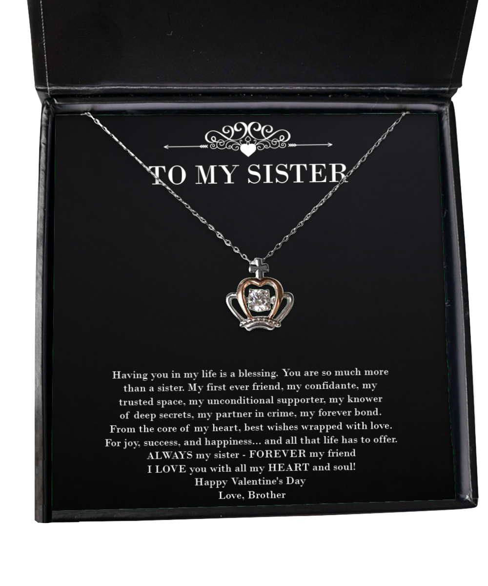 To My Sister Gifts, My First Ever Friend, Crown Pendant Necklace For Women, Valentines Day Jewelry Gifts From Brother