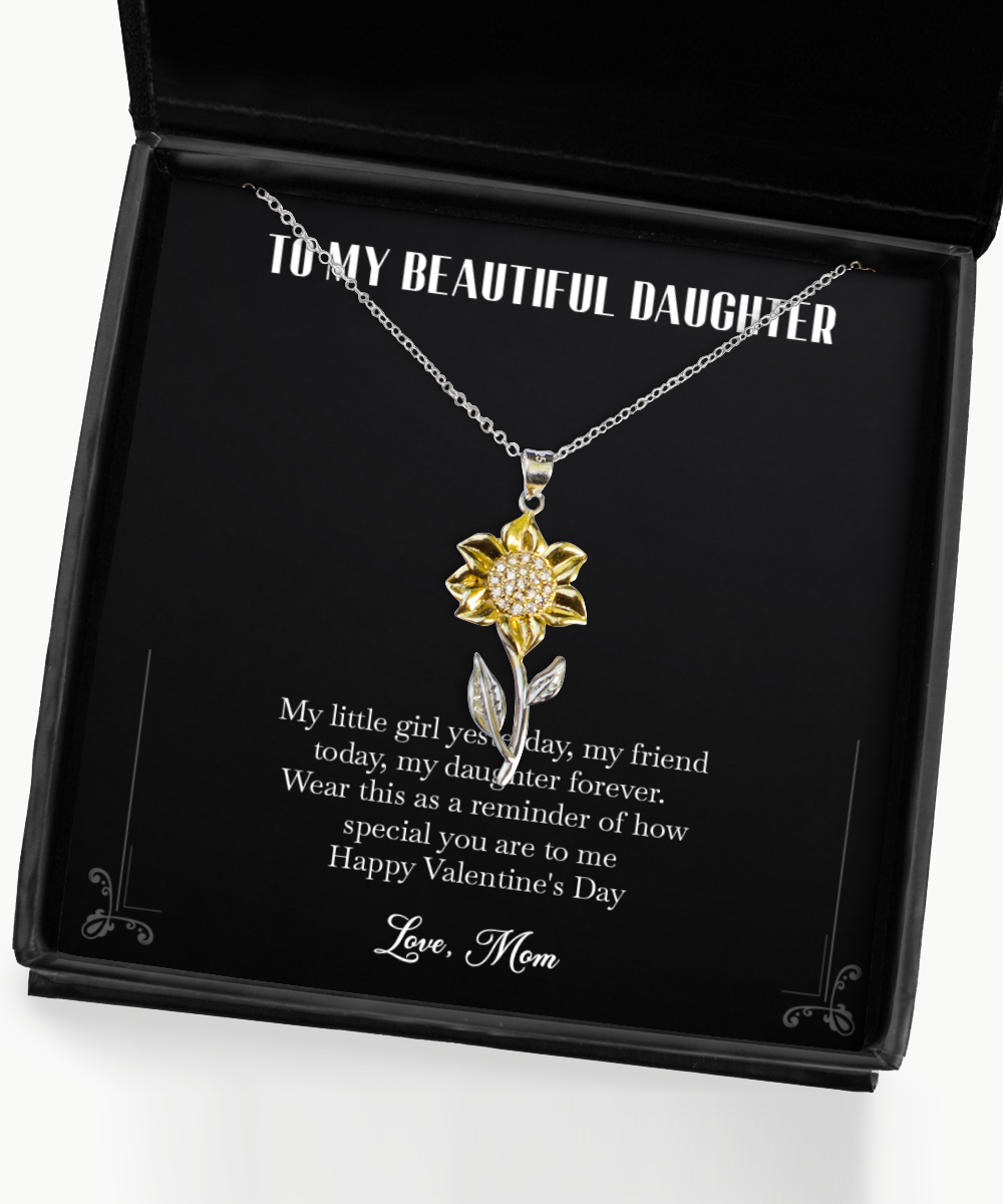 To My Daughter Gifts, My Little Girl Yesterday, Sunflower Pendant Necklace For Women, Valentines Day Jewelry Gifts From Mom