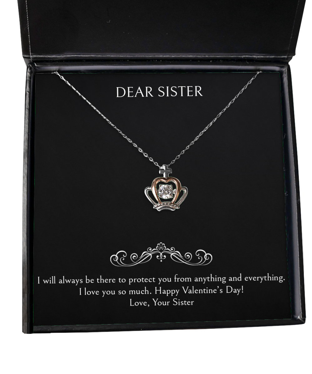 To My Sister  Gifts, I Will Always Be There, Crown Pendant Necklace For Women, Valentines Day Jewelry Gifts From Sister
