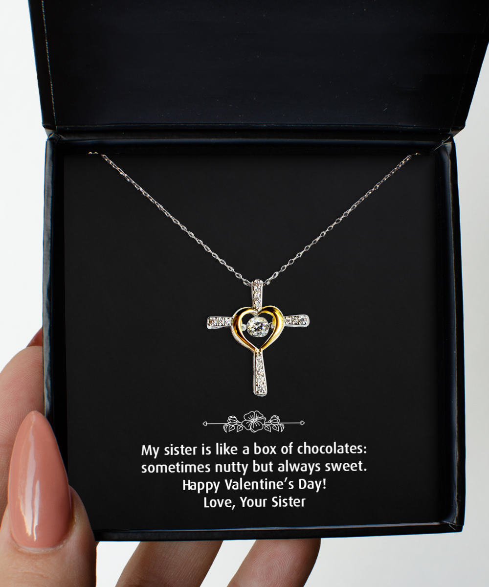 To My Sister  Gifts, Always Sweet, Cross Dancing Necklace For Women, Valentines Day Jewelry Gifts From Sister