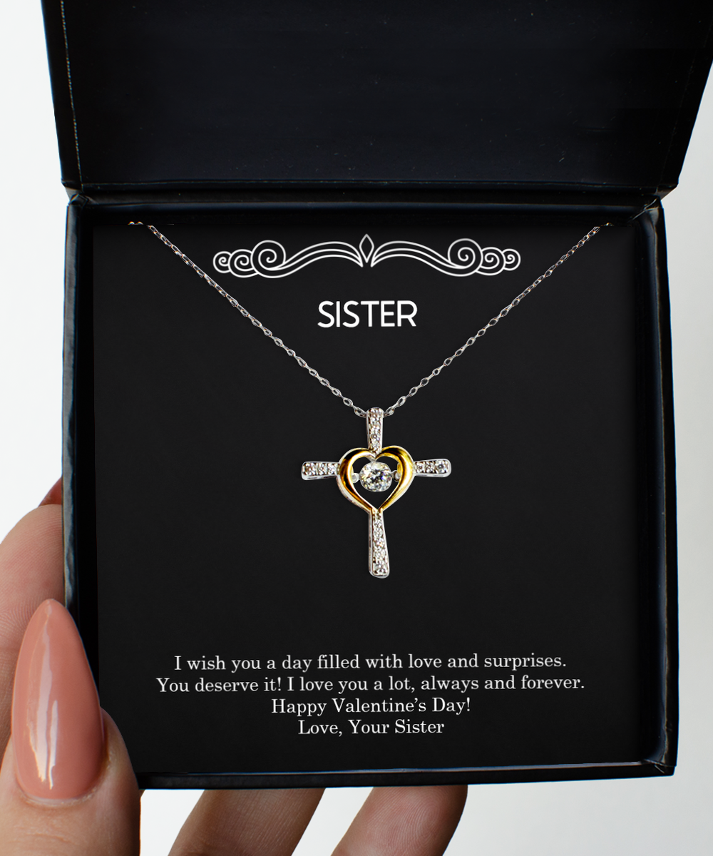 To My Sister  Gifts, Always And Forever, Cross Dancing Necklace For Women, Valentines Day Jewelry Gifts From Sister