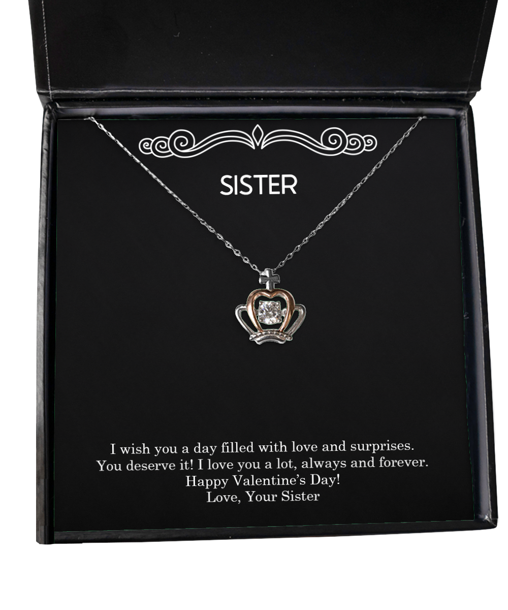To My Sister  Gifts, Always And Forever, Crown Pendant Necklace For Women, Valentines Day Jewelry Gifts From Sister
