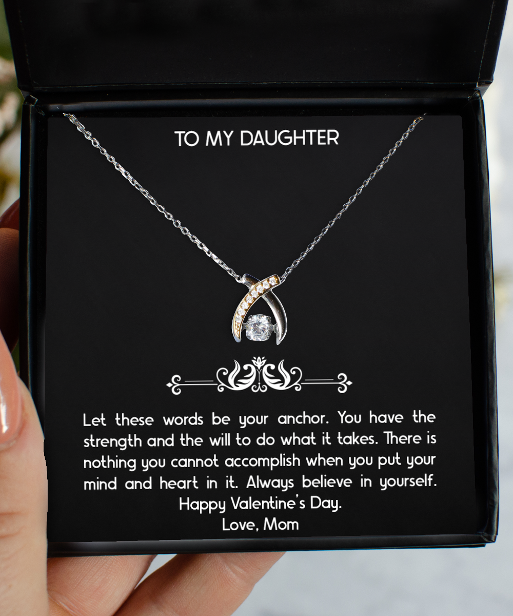 To My Daughter Gifts, Always Believe In Yourself, Wishbone Dancing Neckace For Women, Valentines Day Jewelry Gifts From Mom