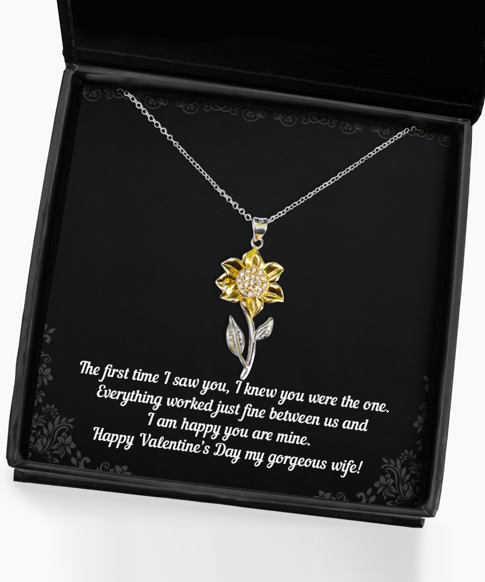 To My Wife, I Am Happy You Are Mine, Sunflower Pendant Necklace For Women, Valentines Day Gifts From Husband