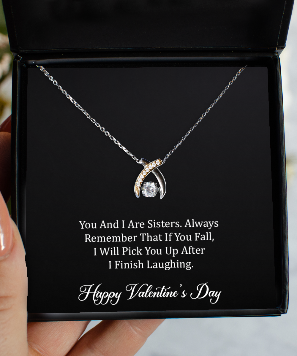 To My Sister Gifts, You And I Are Sisters, Wishbone Dancing Necklace For Women, Valentines Day Jewelry Gifts From Sister