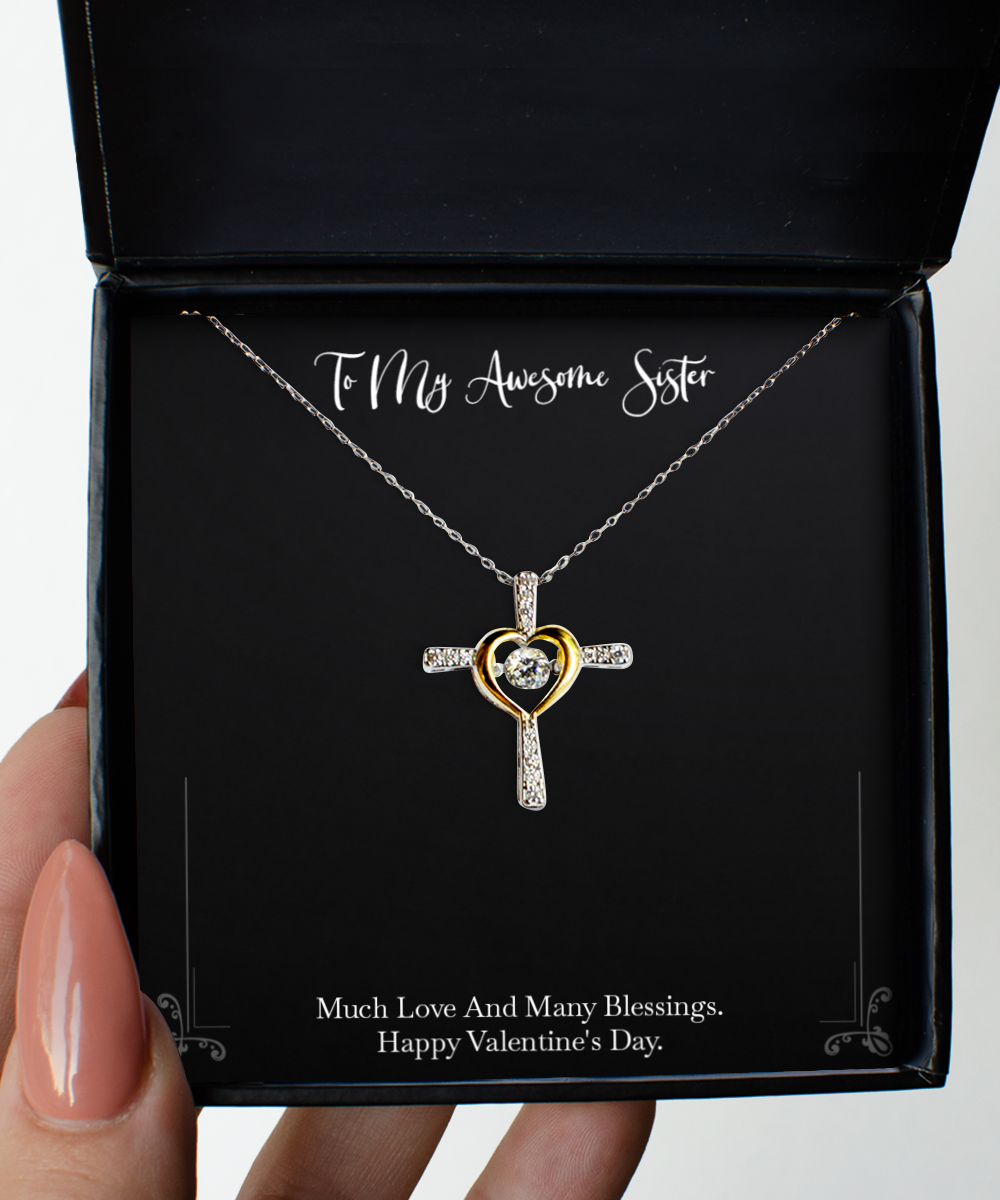 To My Sister Gifts, Awesome Sister, Cross Dancing Necklace For Women, Valentines Day Jewelry Gifts From Sister