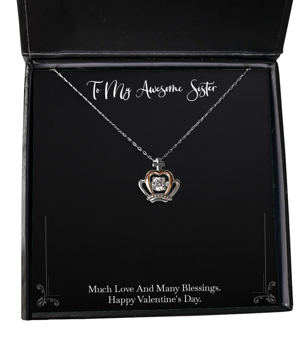 To My Sister Gifts, Awesome Sister, Crown Pendant Necklace For Women, Valentines Day Jewelry Gifts From Sister