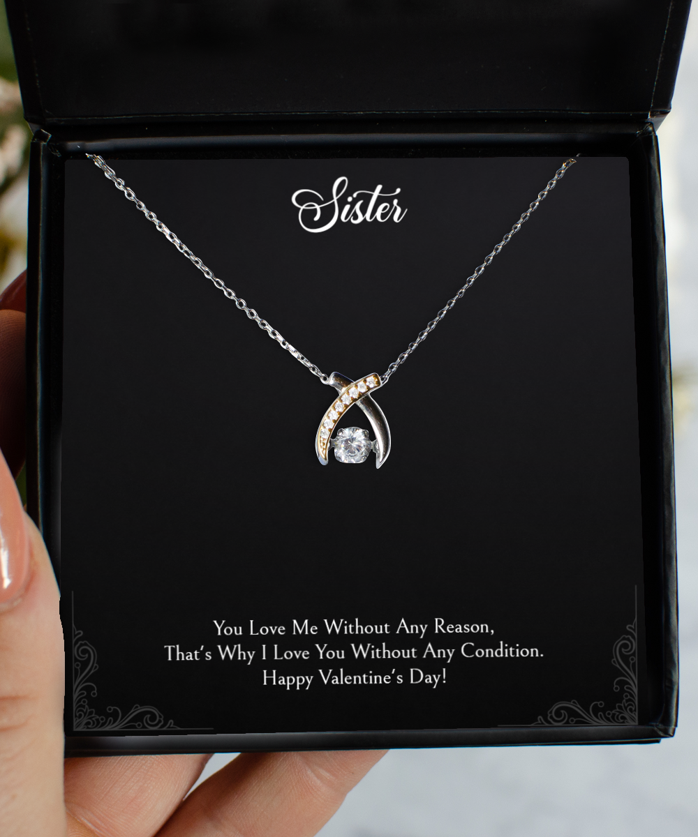 To My Sister Gifts, I Love You, Wishbone Dancing Necklace For Women, Valentines Day Jewelry Gifts From Sister