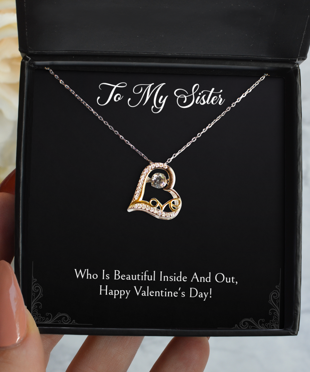 To My Sister Gifts, Inside And Out, Love Dancing Necklace For Women, Valentines Day Jewelry Gifts From Sister