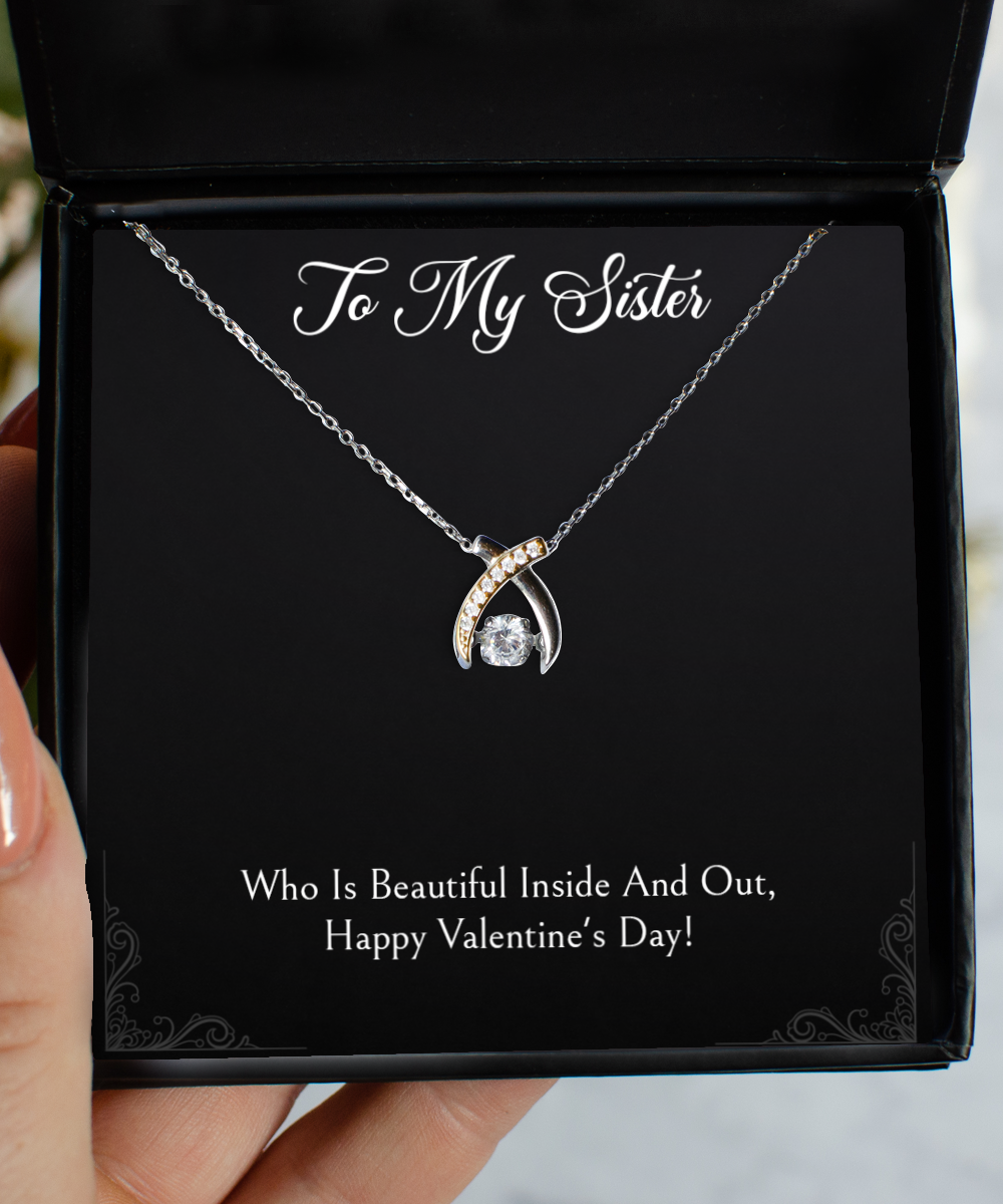 To My Sister Gifts, Inside And Out, Wishbone Dancing Necklace For Women, Valentines Day Jewelry Gifts From Sister