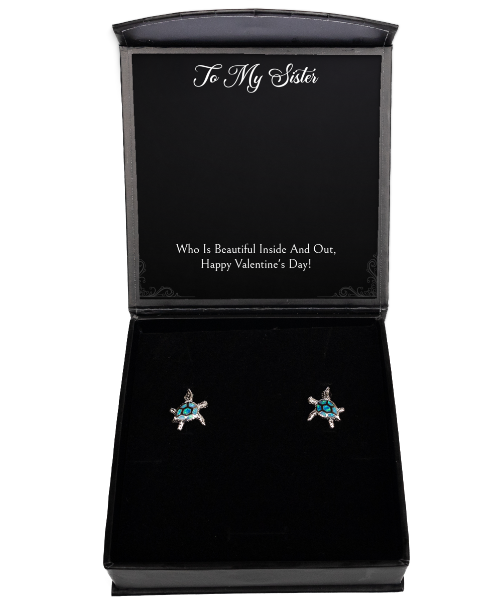 To My Sister Gifts, Inside And Out, Opal Turtle Earrings For Women, Valentines Day Jewelry Gifts From Sister