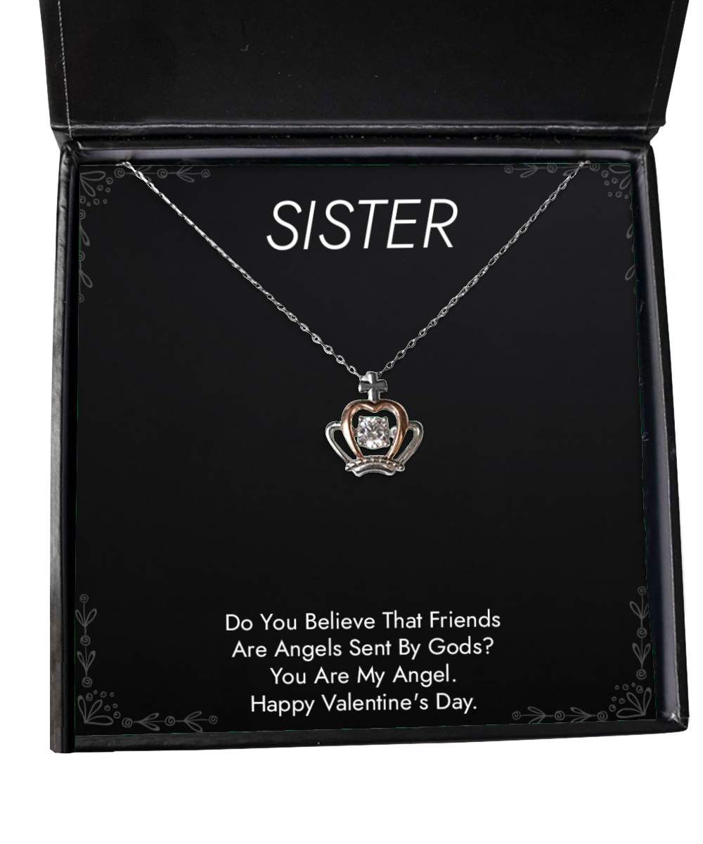 To My Sister Gifts, You Are My Angel, Crown Pendant Necklace For Women, Valentines Day Jewelry Gifts From Sister