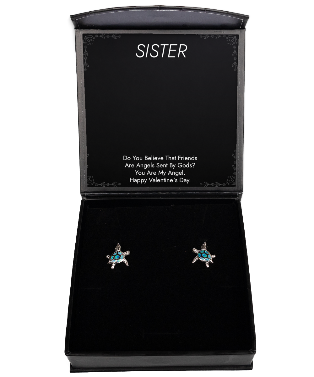 To My Sister Gifts, You Are My Angel, Opal Turtle Earrings For Women, Valentines Day Jewelry Gifts From Sister