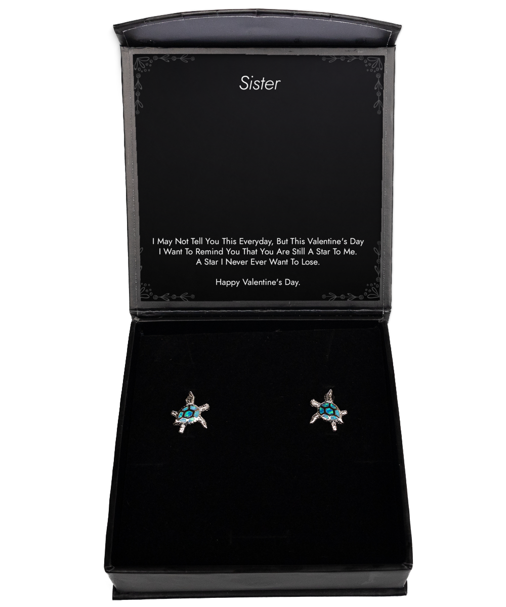 To My Sister Gifts, You Are A Star, Opal Turtle Earrings For Women, Valentines Day Jewelry Gifts From Sister