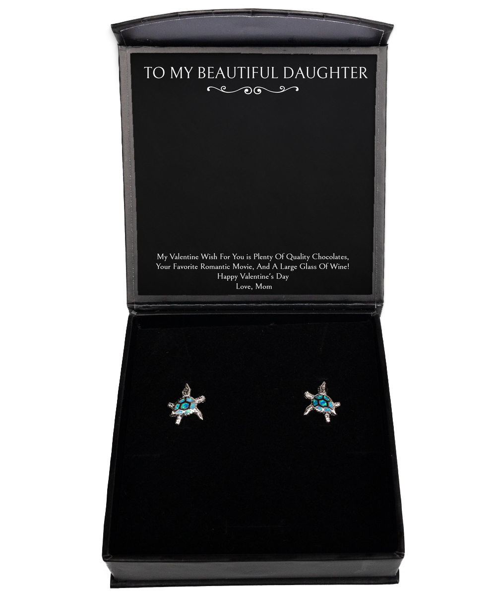 To My Daughter  Gifts, My Valentine Wish, Opal Turtle Earrings For Women, Valentines Day Jewelry Gifts From Mom