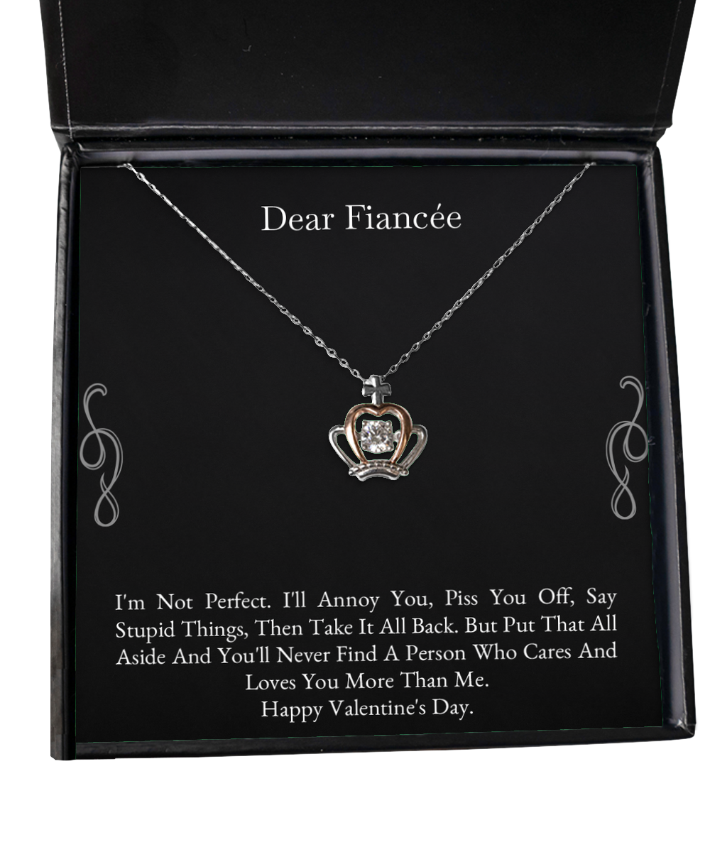 To My Fiancée Gifts, I'm Not Perfect, Crown Pendant Necklace For Women, Valentines Day Jewelry Gifts From Fiancé