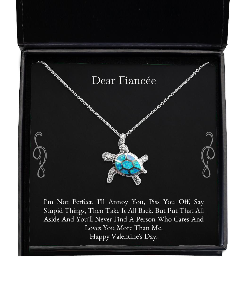 To My Fiancée Gifts, I'm Not Perfect, Opal Turtle Necklace For Women, Valentines Day Jewelry Gifts From Fiancé