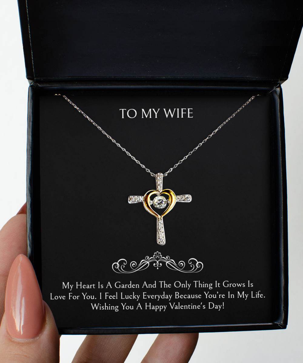 To My Wife, I Feel Lucky, Cross Dancing Necklace For Women, Valentines Day Gifts From Husband