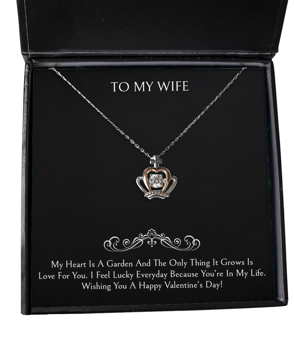 To My Wife, I Feel Lucky, Crown Pendant Necklace For Women, Valentines Day Gifts From Husband