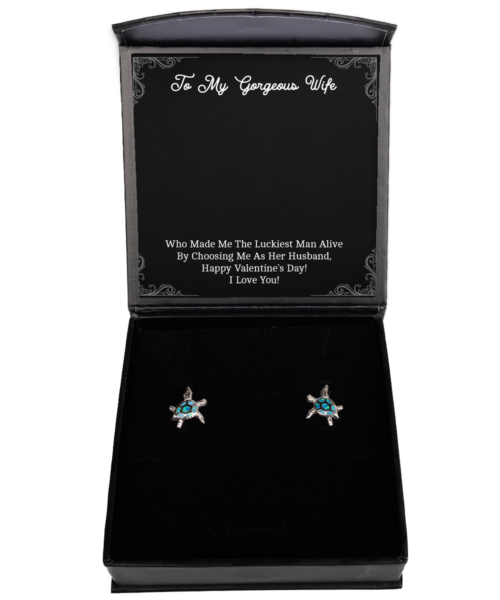 To My Wife, You Made Me The Luckiest, Opal Turtle Earrings For Women, Valentines Day Gifts From Husband