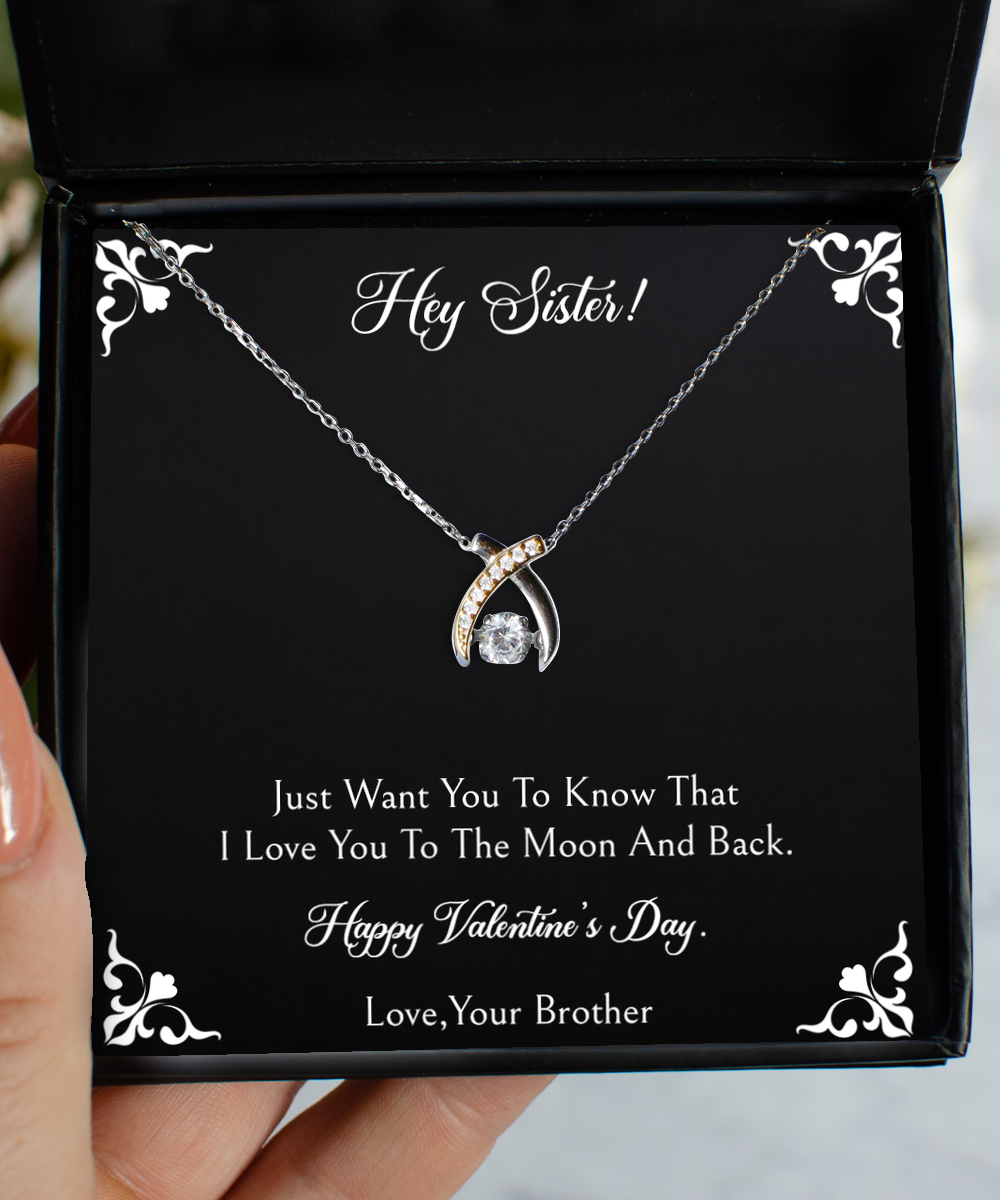 To My Sister Gifts, To The Moon And Back, Wishbone Dancing Necklace For Women, Valentines Day Jewelry Gifts From Brother