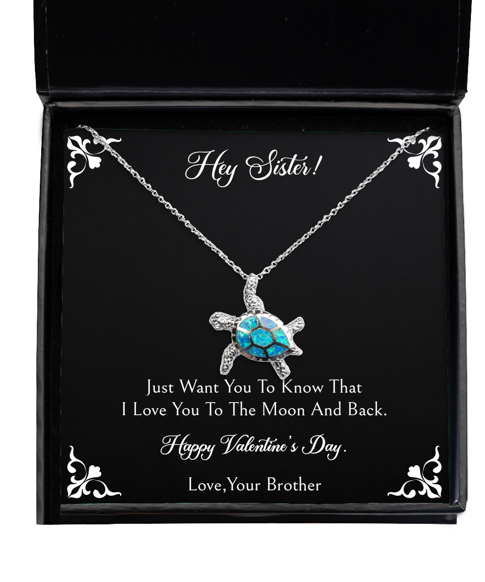 To My Sister Gifts, To The Moon And Back, Opal Turtle Necklace For Women, Valentines Day Jewelry Gifts From Brother