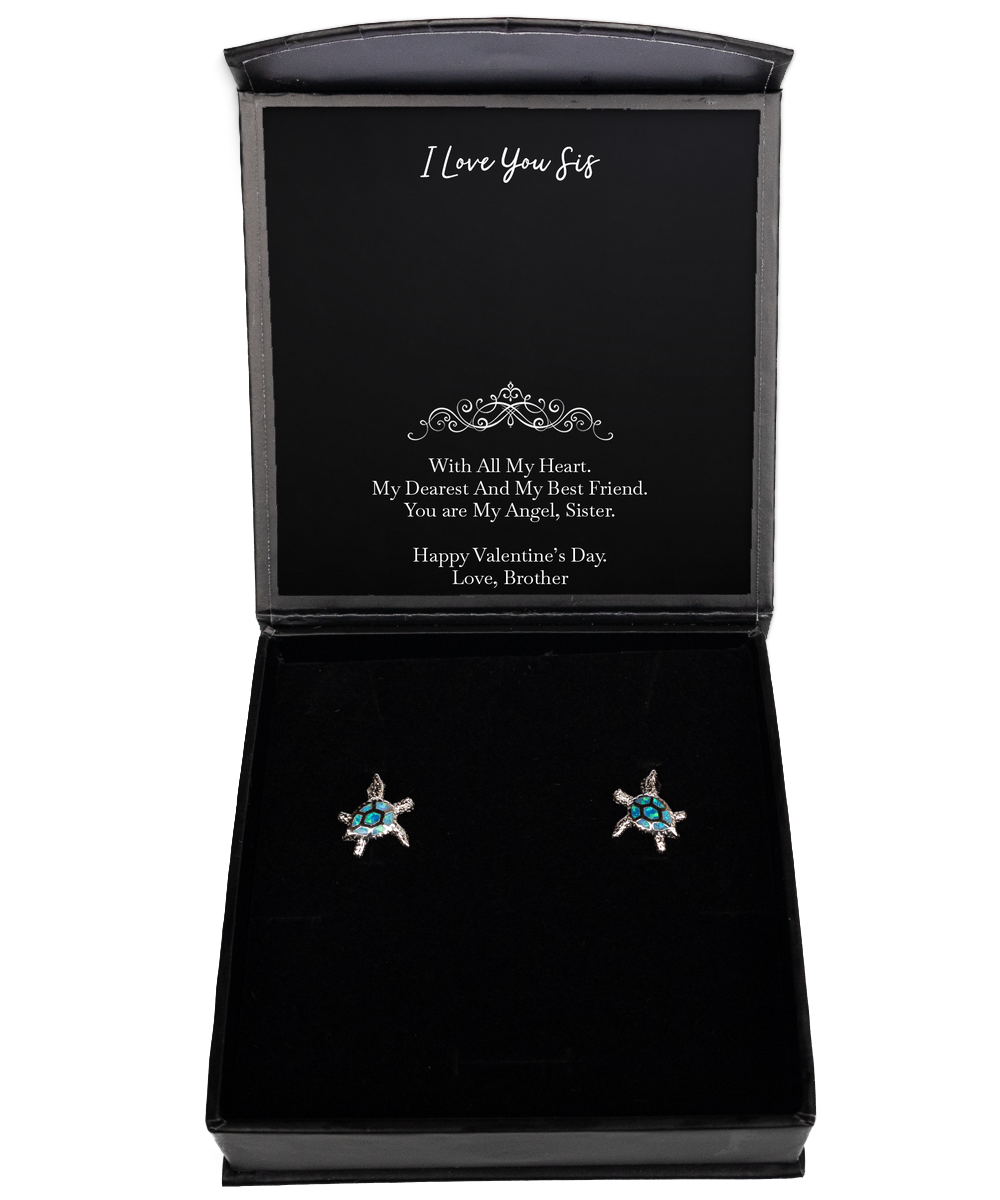 To My Sister Gifts, You are My Angel, Opal Turtle Earrings For Women, Valentines Day Jewelry Gifts From Brother
