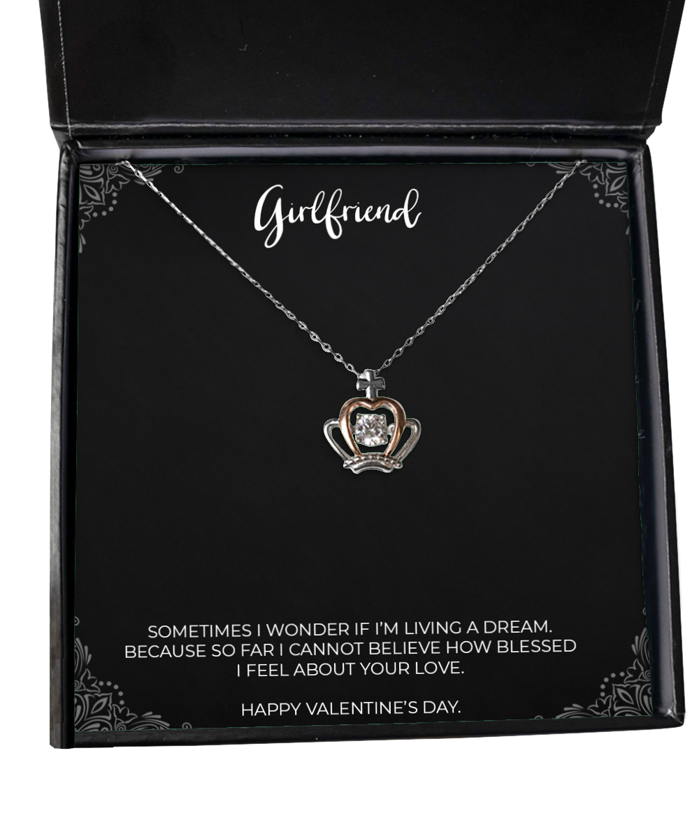 To My Girlfriend, Living A Dream, Crown Pendant Necklace For Women, Valentines Day Gifts From Boyfriend