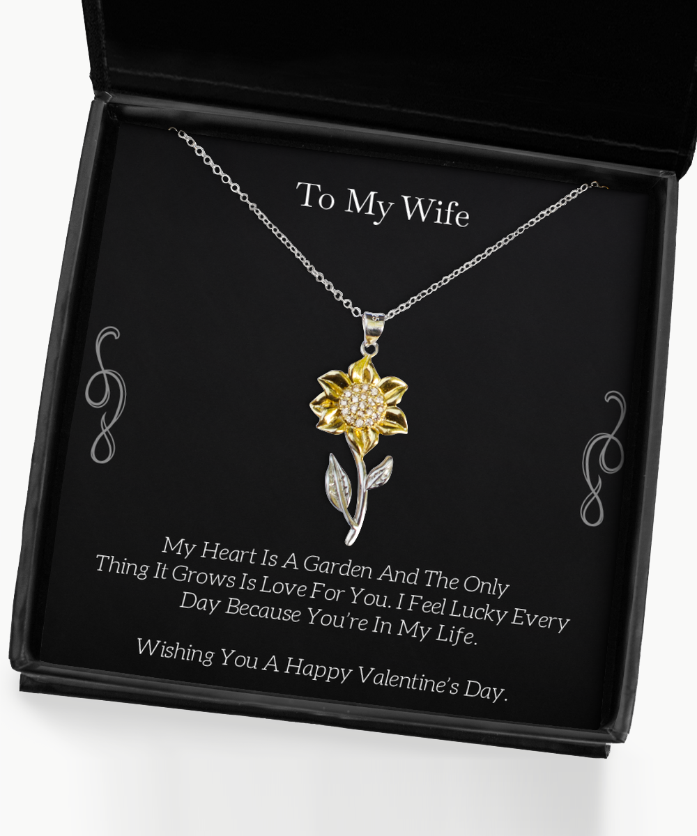 To My Wife, You’re In My Life, Sunflower Pendant Necklace For Women, Valentines Day Gifts From Husband