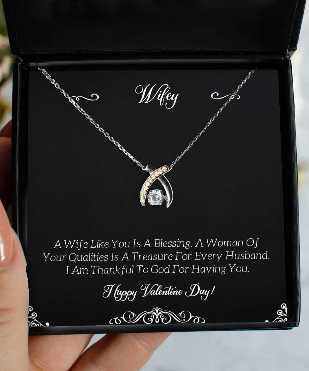 To My Wife, Thankful To God, Wishbone Dancing Necklace For Women, Valentines Day Gifts From Husband